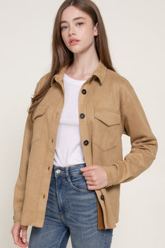 Long Sleeve Loose Fit Faux Suede Shacket