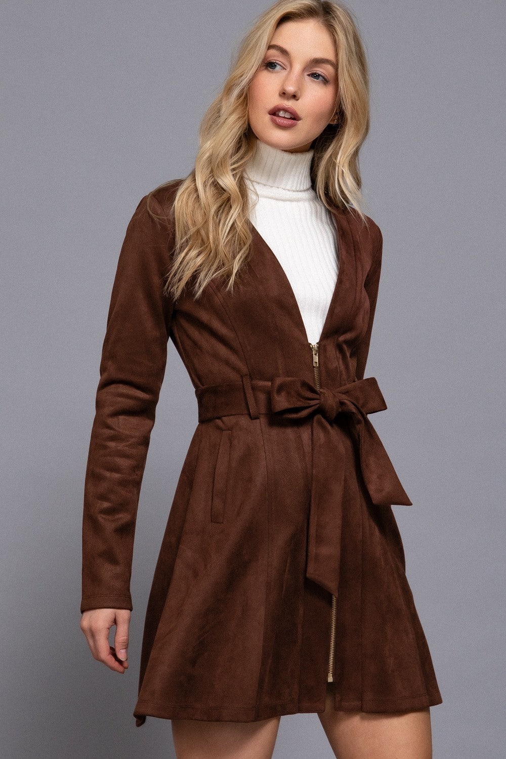 Zip-up Faux Suede Dress Jacket