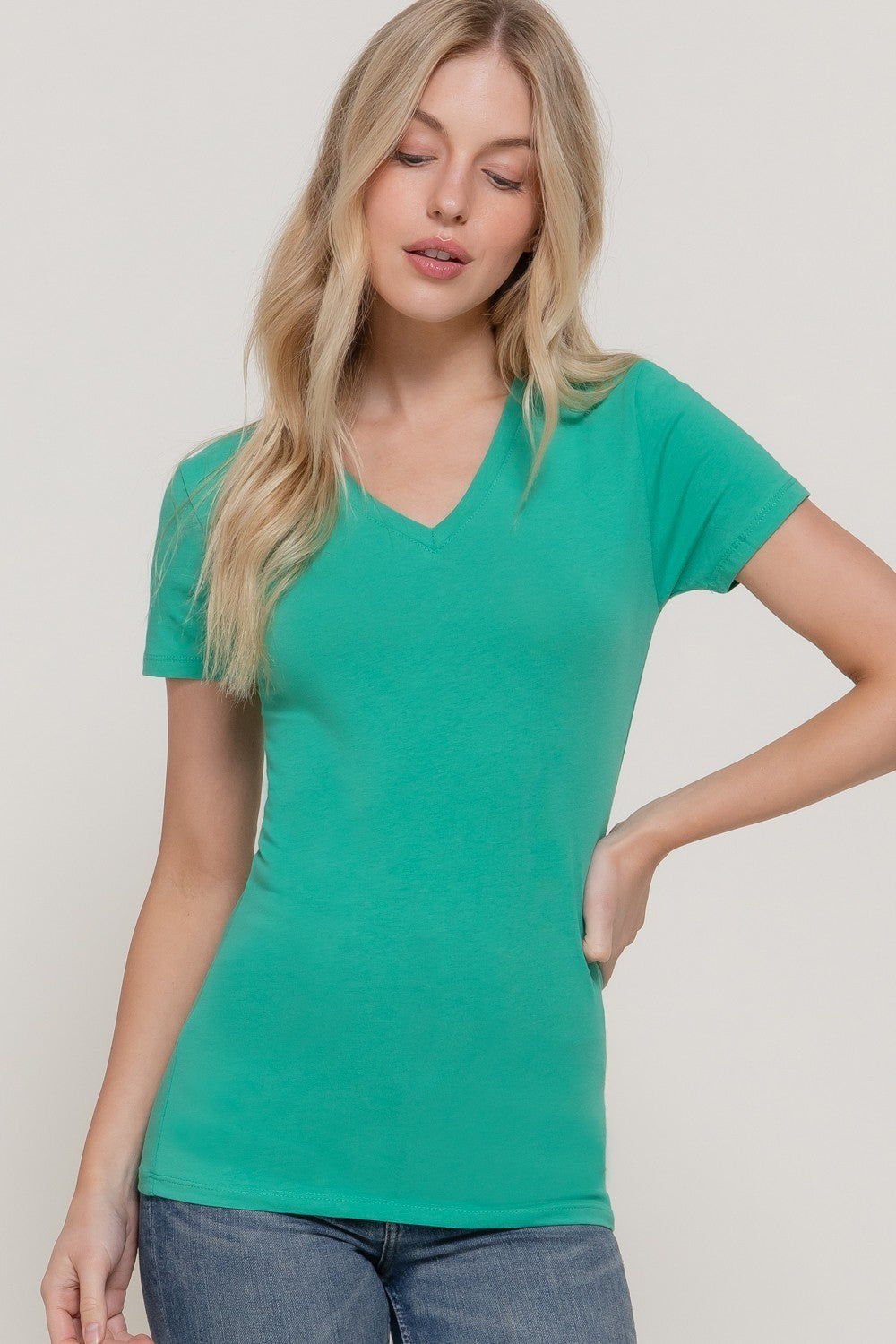 Short Slv Cotton Jersey V-neck Top