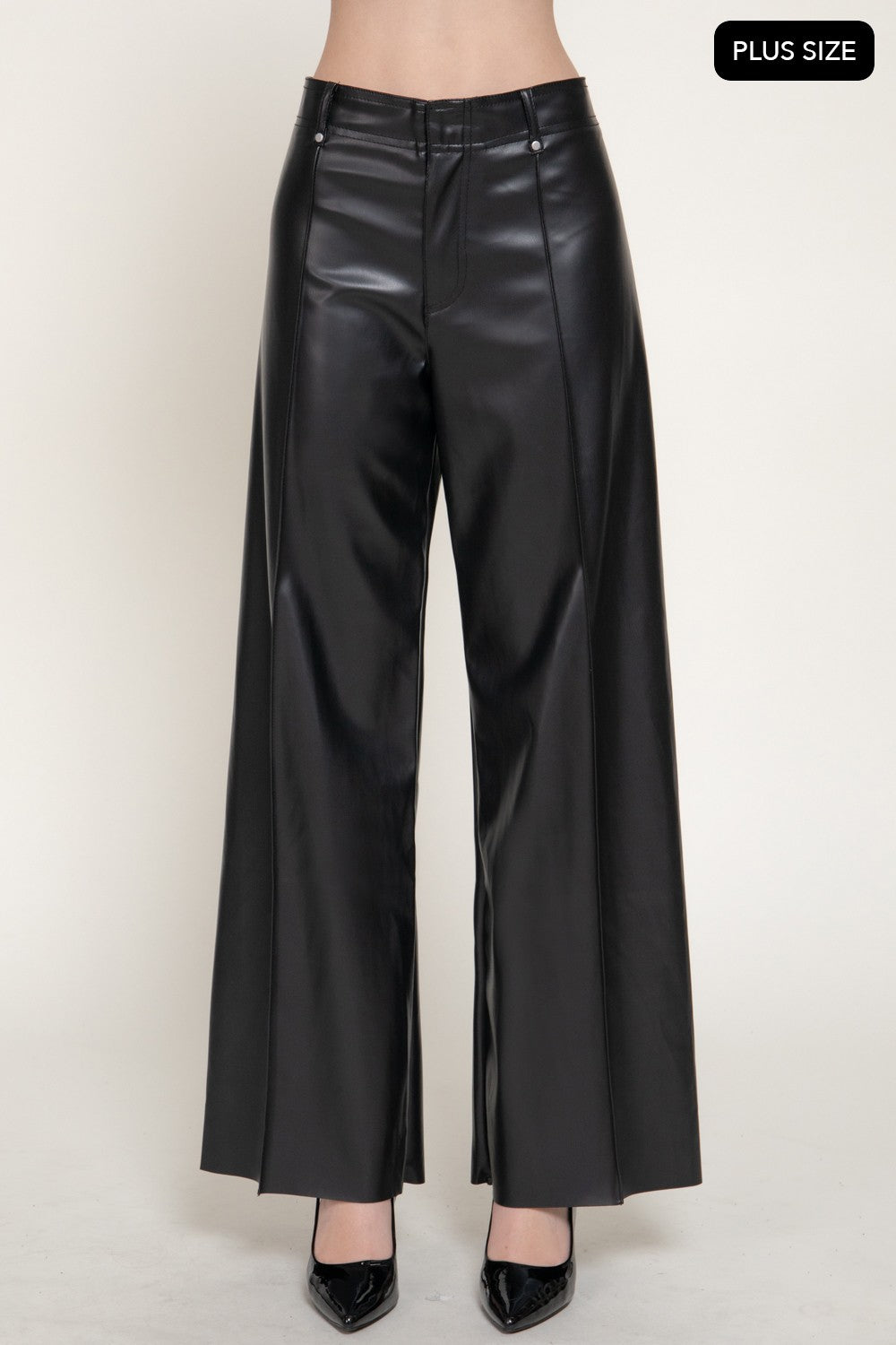 Marked Seam Wide Leg Faux Leather Pants