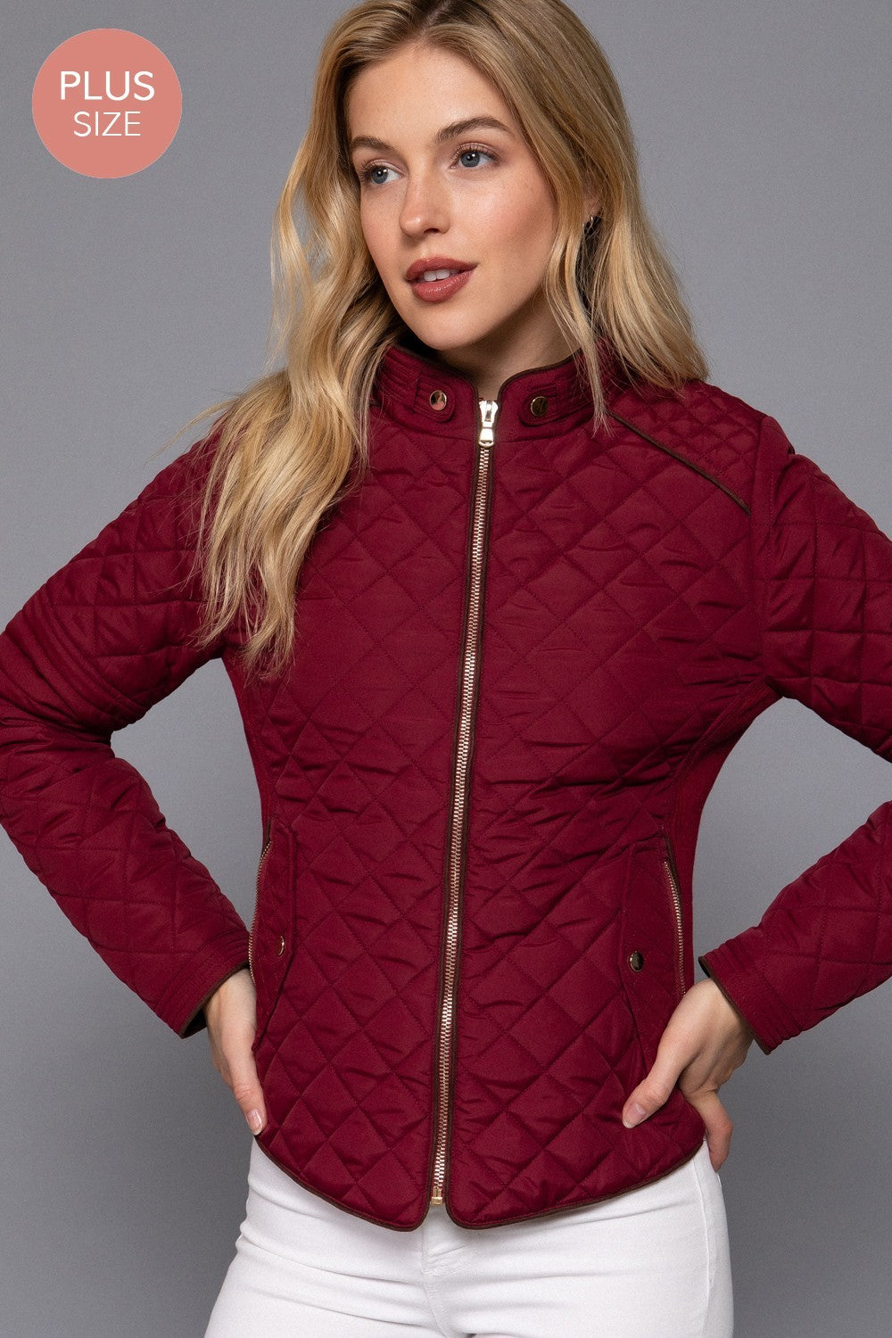 Suede Piping Detail Rib Quilted Padding Jacket