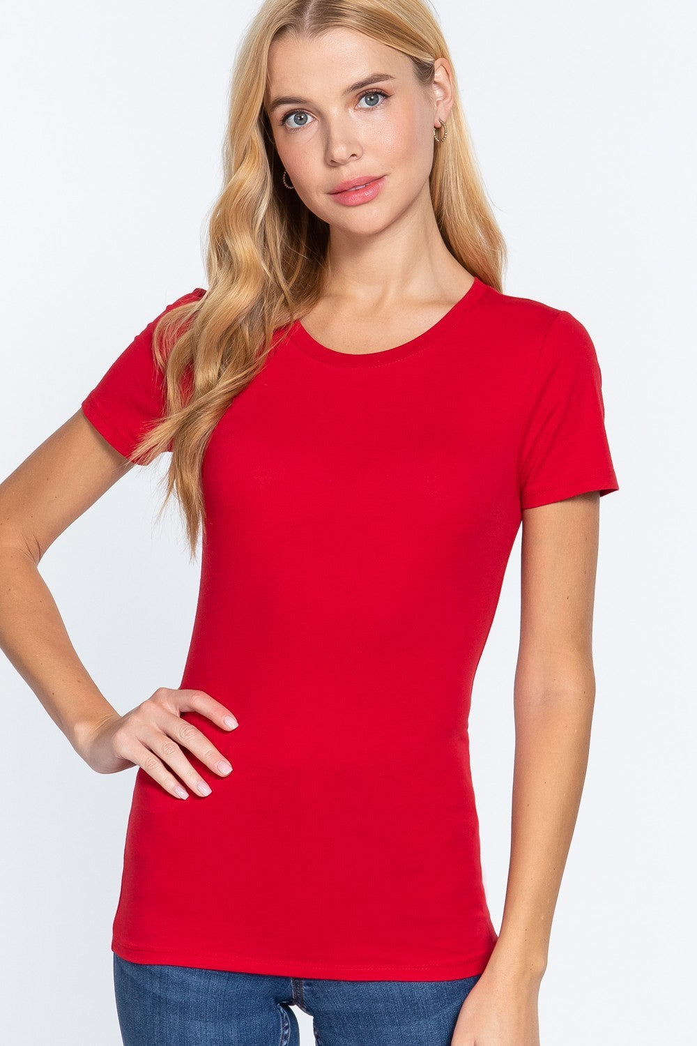 Short Slv Crew Neck Cotton Jersey Top