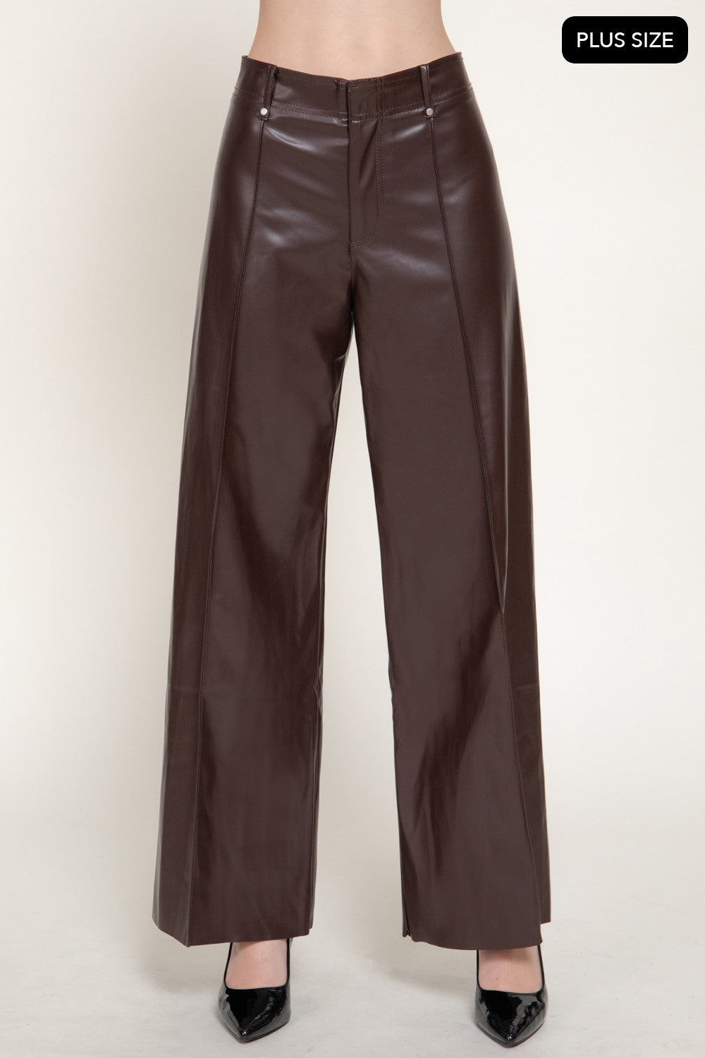Marked Seam Wide Leg Faux Leather Pants