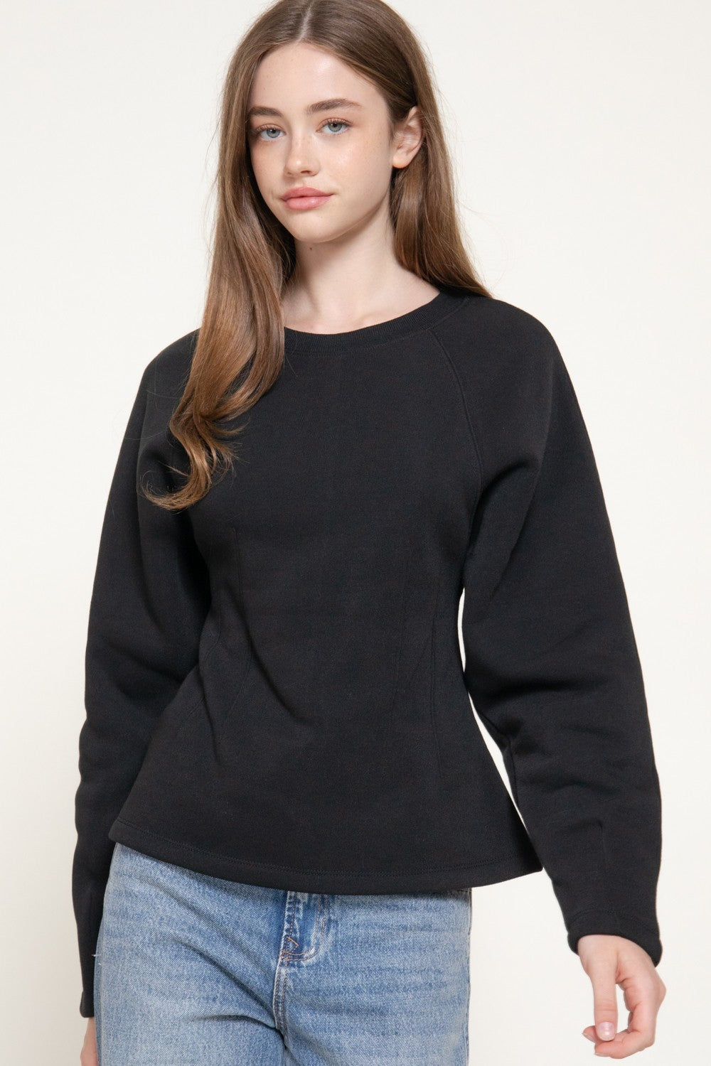 Long Sleeve Waist Defined Sweatshirt