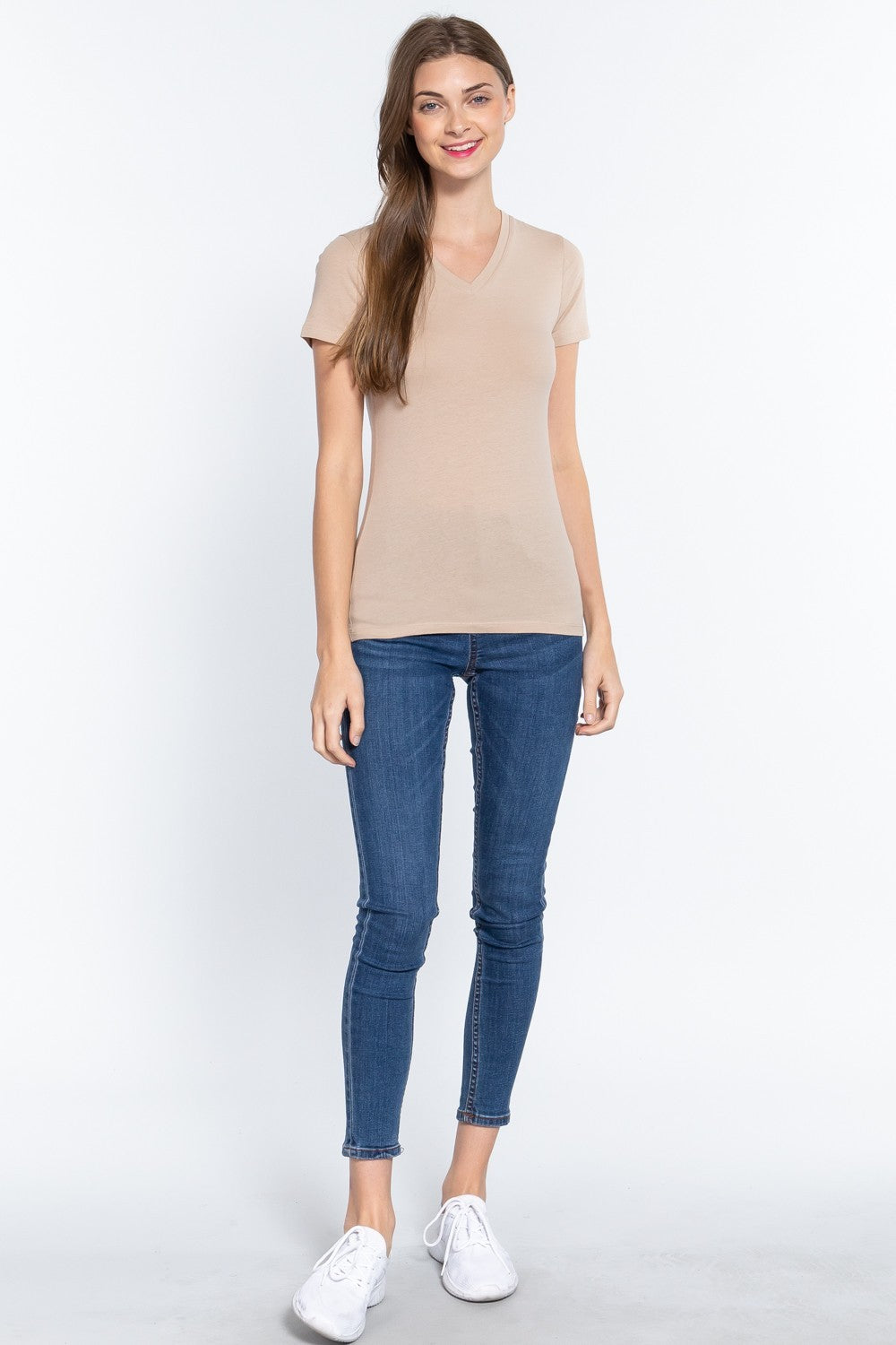 Short Slv Cotton Jersey V-neck Top