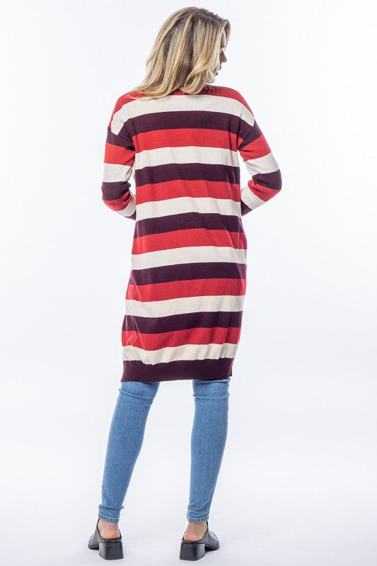 Stripe Pocket Fit Cardigan Sweater Jacket