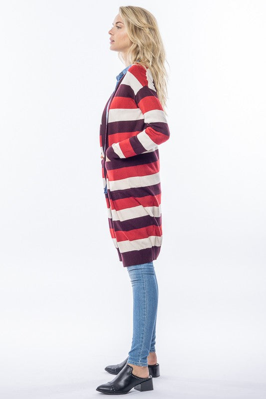 Stripe Pocket Fit Cardigan Sweater Jacket