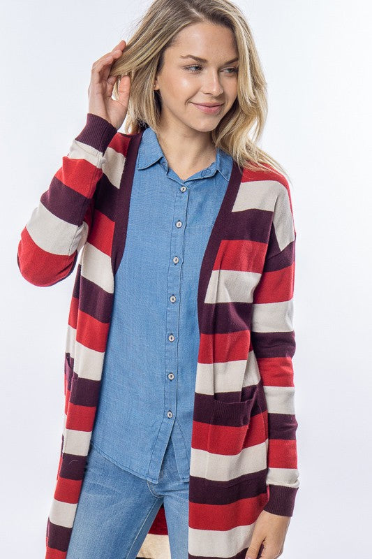 Stripe Pocket Fit Cardigan Sweater Jacket