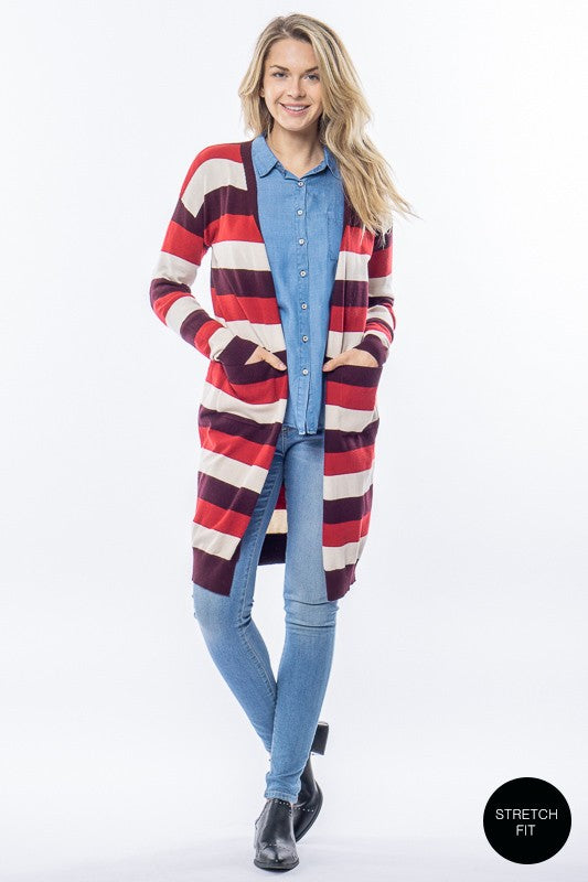 Stripe Pocket Fit Cardigan Sweater Jacket