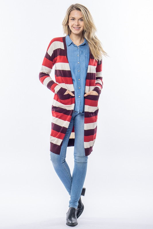 Stripe Pocket Fit Cardigan Sweater Jacket