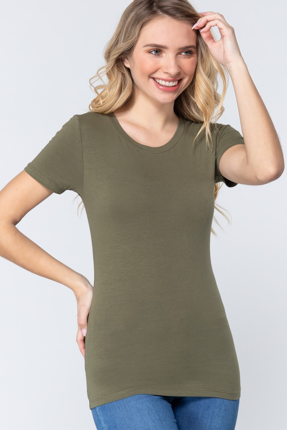 Short Slv Crew Neck Cotton Jersey Top