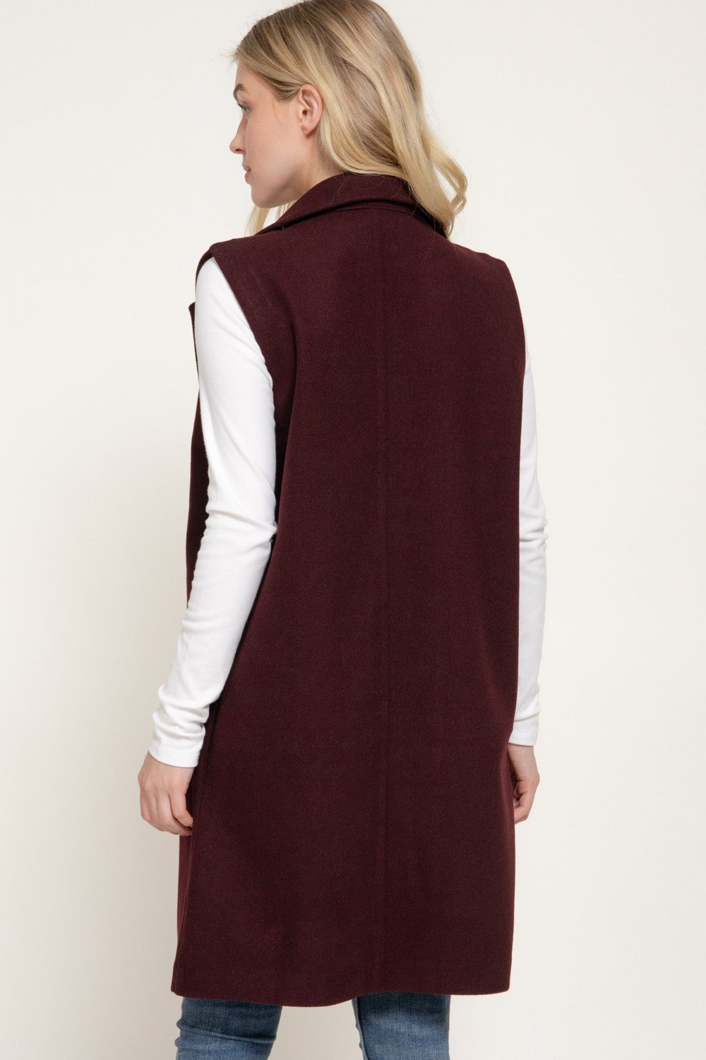 Sleeveless Notched Collar Soft Open Vest