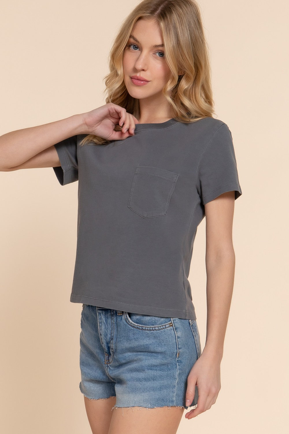 Short Slv Garment Dye Knit Top