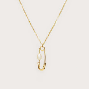 Elegant Gold Safety Pin Necklace with Pearl Accent