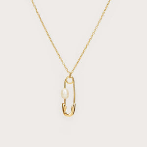 Elegant Gold Safety Pin Necklace with Pearl Accent