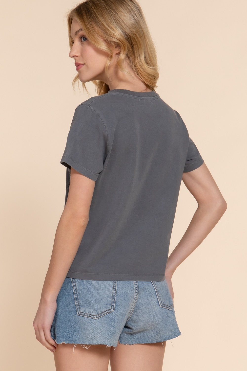 Short Slv Garment Dye Knit Top