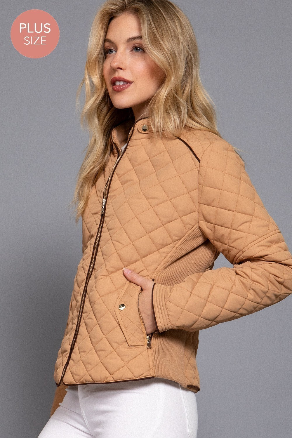 Suede Piping Detail Rib Quilted Padding Jacket