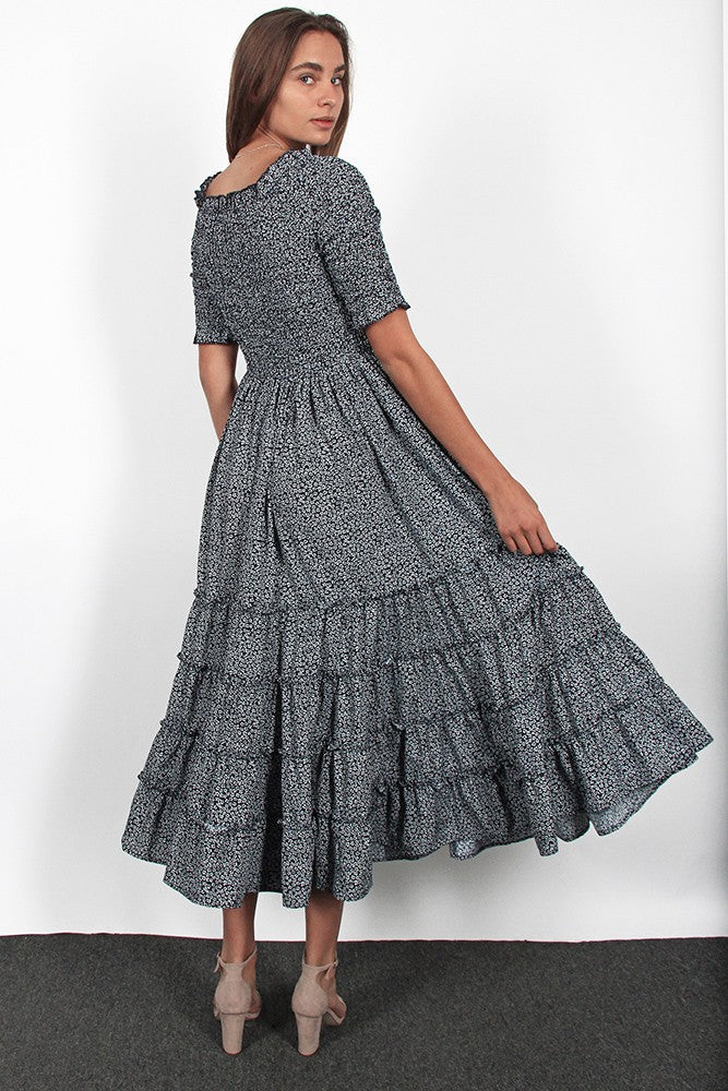 Ditsy Floral Flare Smocked Maxi Dress - Plus Size