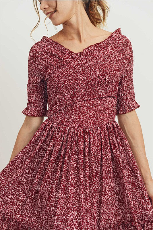 Ditsy Floral Flare Smocked Maxi Dress - Plus Size