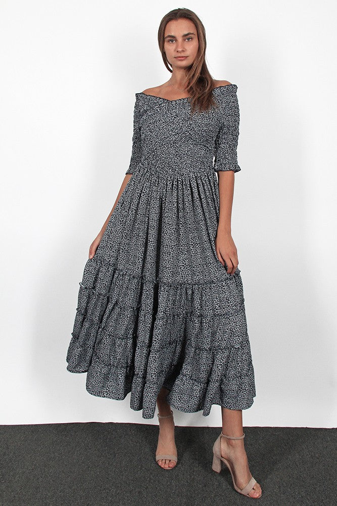 Ditsy Floral Flare Smocked Maxi Dress - Plus Size