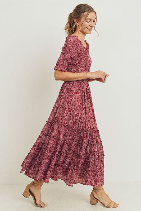 Ditsy Floral Flare Smocked Maxi Dress - Plus Size