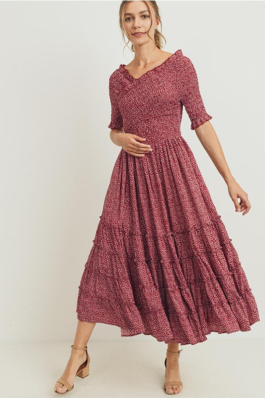 Ditsy Floral Flare Smocked Maxi Dress - Plus Size