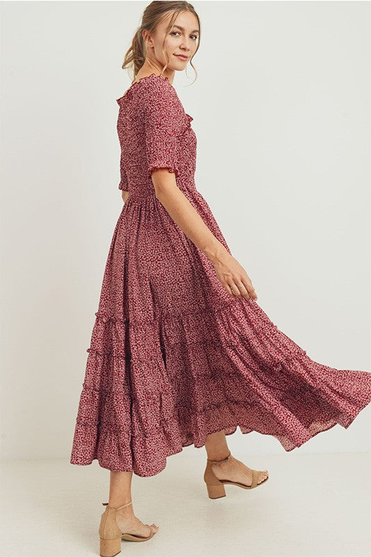 Ditsy Floral Flare Smocked Maxi Dress - Plus Size