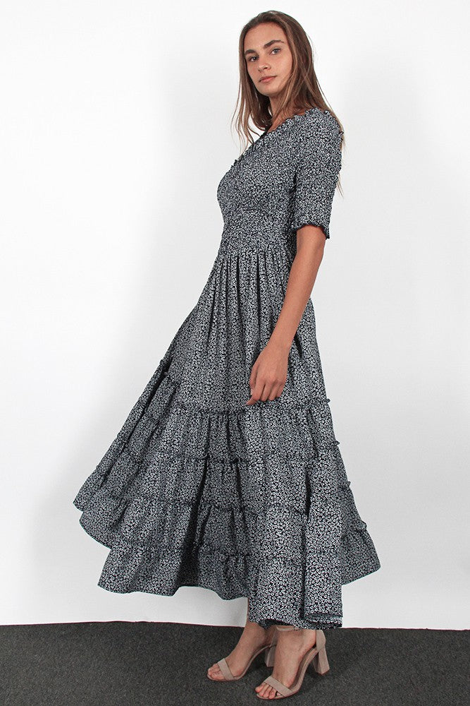 Ditsy Floral Flare Smocked Maxi Dress - Plus Size