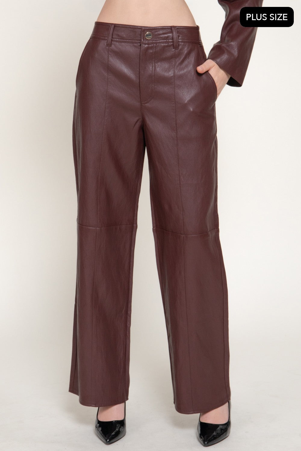 Straight Leg Texture Faux Leather Long Pants
