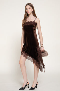 Asymmetrical Velvet Mini Dress