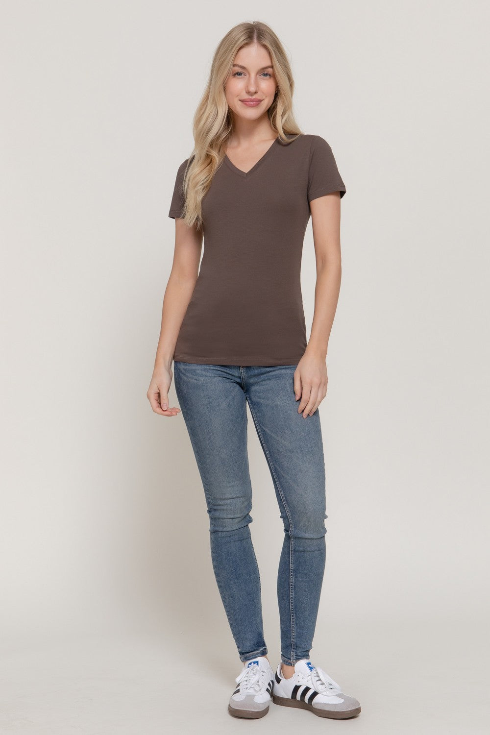 Short Slv Cotton Jersey V-neck Top