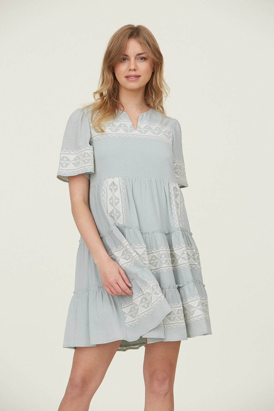 Tiered Layer Knee Length Embroidered Dress