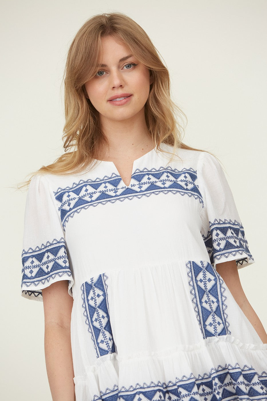 Tiered Layer Knee Length Embroidered Dress