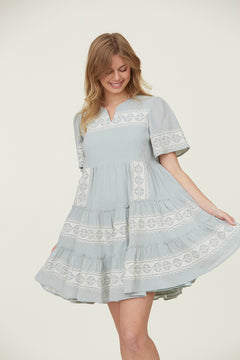 Tiered Layer Knee Length Embroidered Dress
