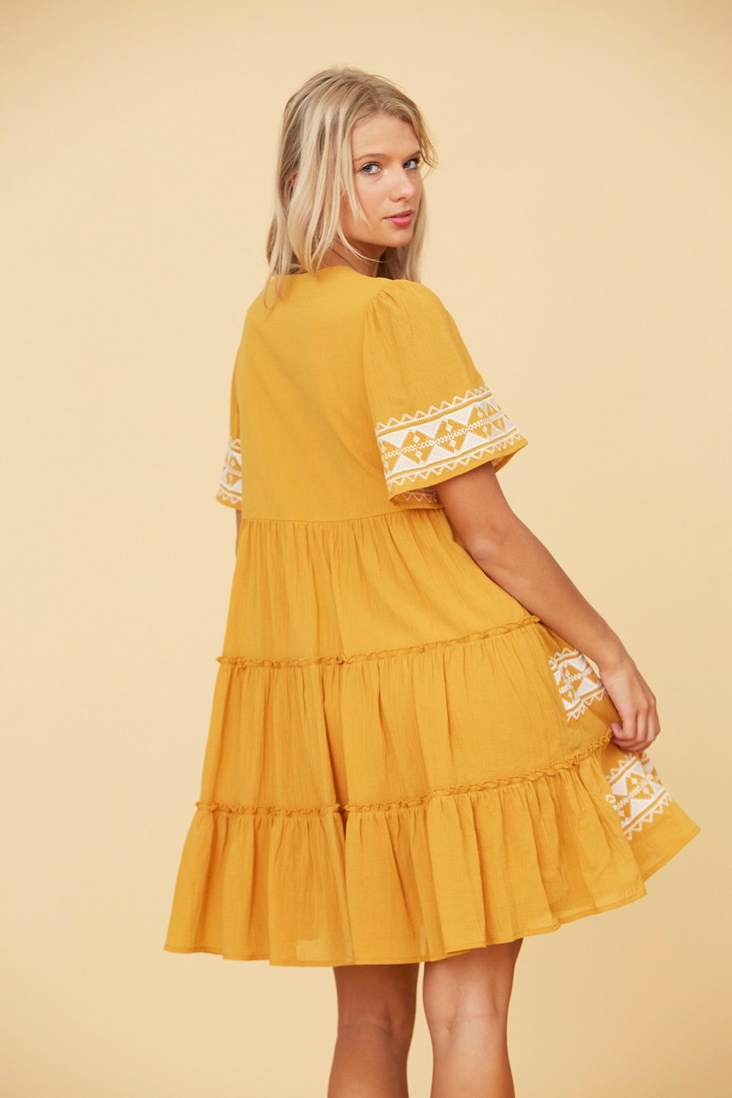 Tiered Layer Knee Length Embroidered Dress