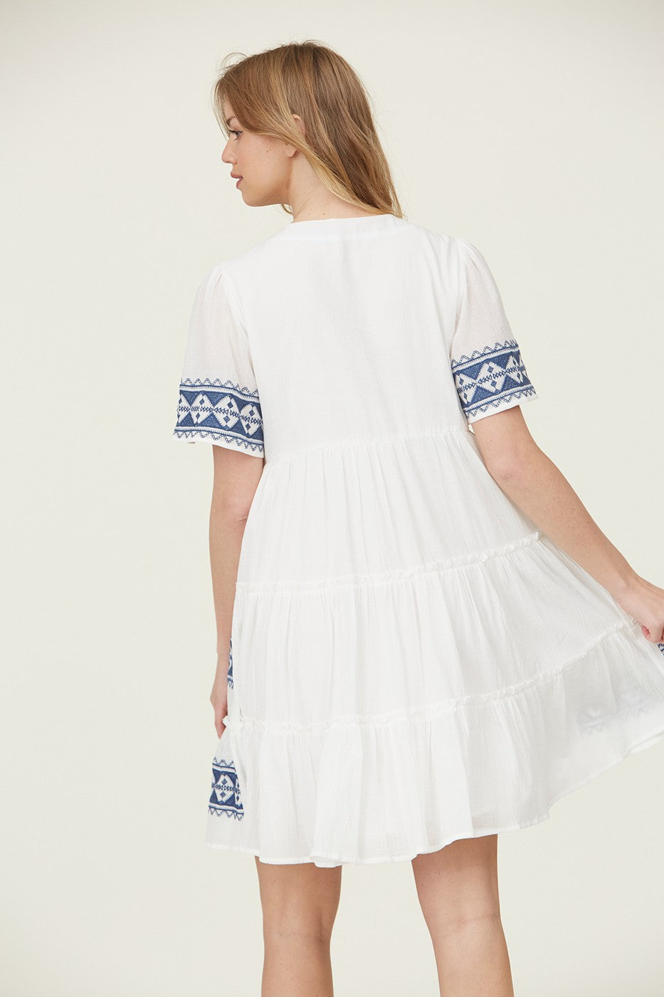Tiered Layer Knee Length Embroidered Dress