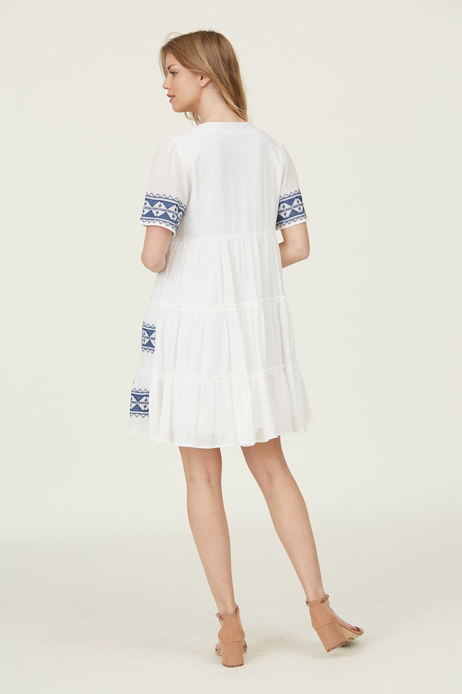 Tiered Layer Knee Length Embroidered Dress