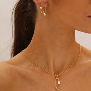 Elegant Gold Safety Pin Necklace with Pearl Accent