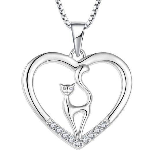 Sparkling Kitty Heart Necklace