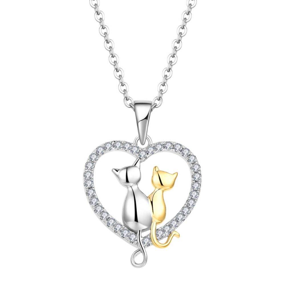 Silver & Gold Snuggle Cats Necklace