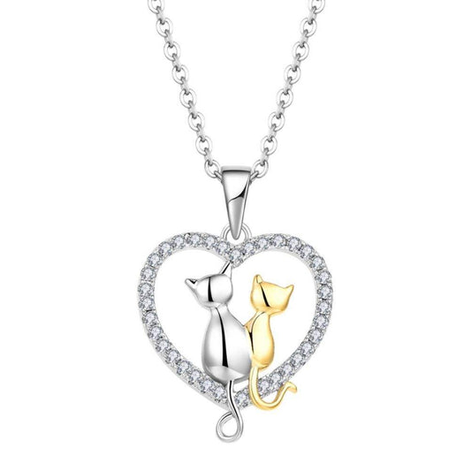 Silver & Gold Snuggle Cats Necklace