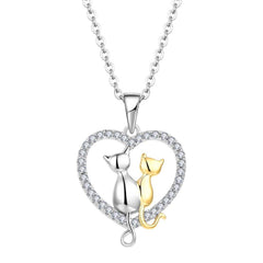 Silver & Gold Snuggle Cats Necklace