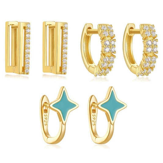 Golden Bar, Hoop, & Star Huggies