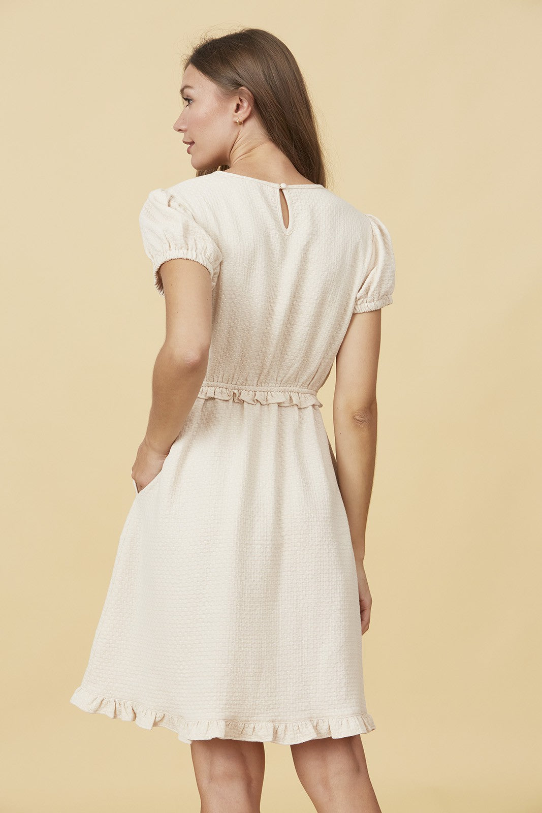 Polka Dot Textured Ruffle Mini Dress Plus