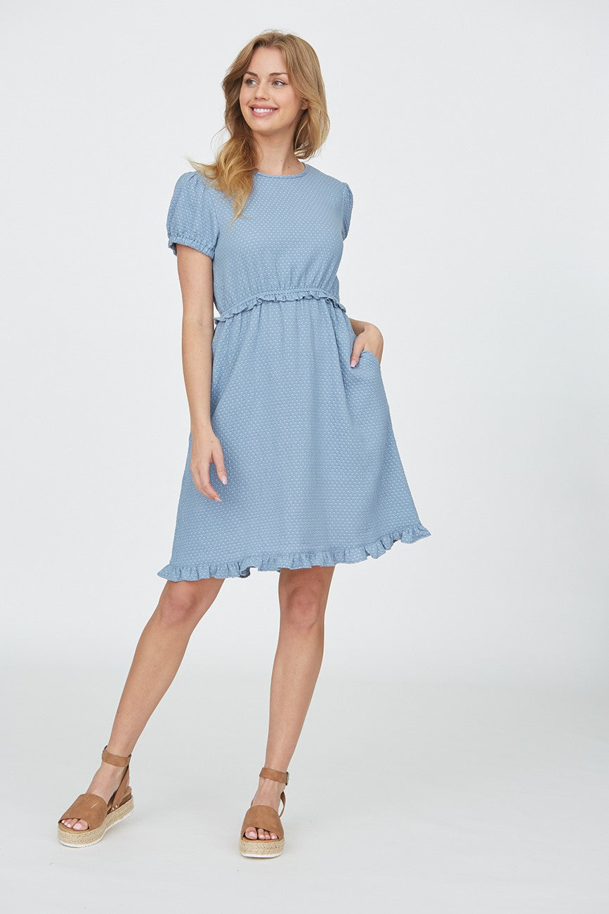 Polka Dot Textured Ruffle Mini Dress Plus