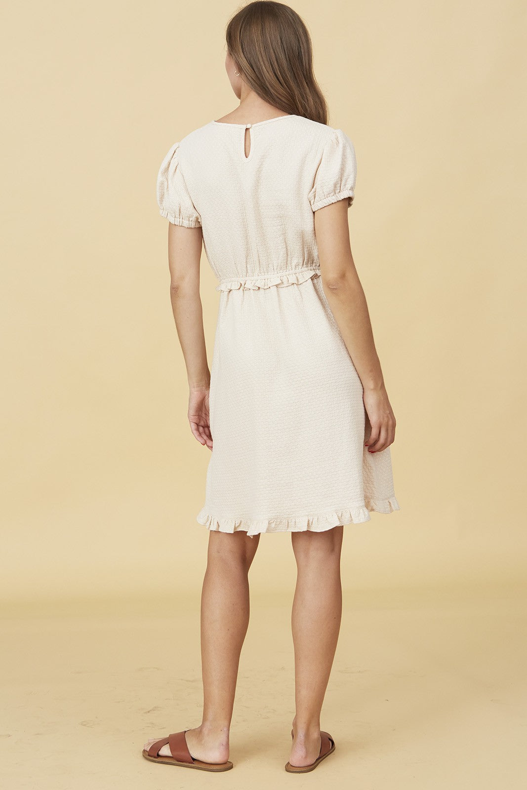Polka Dot Textured Ruffle Mini Dress Plus