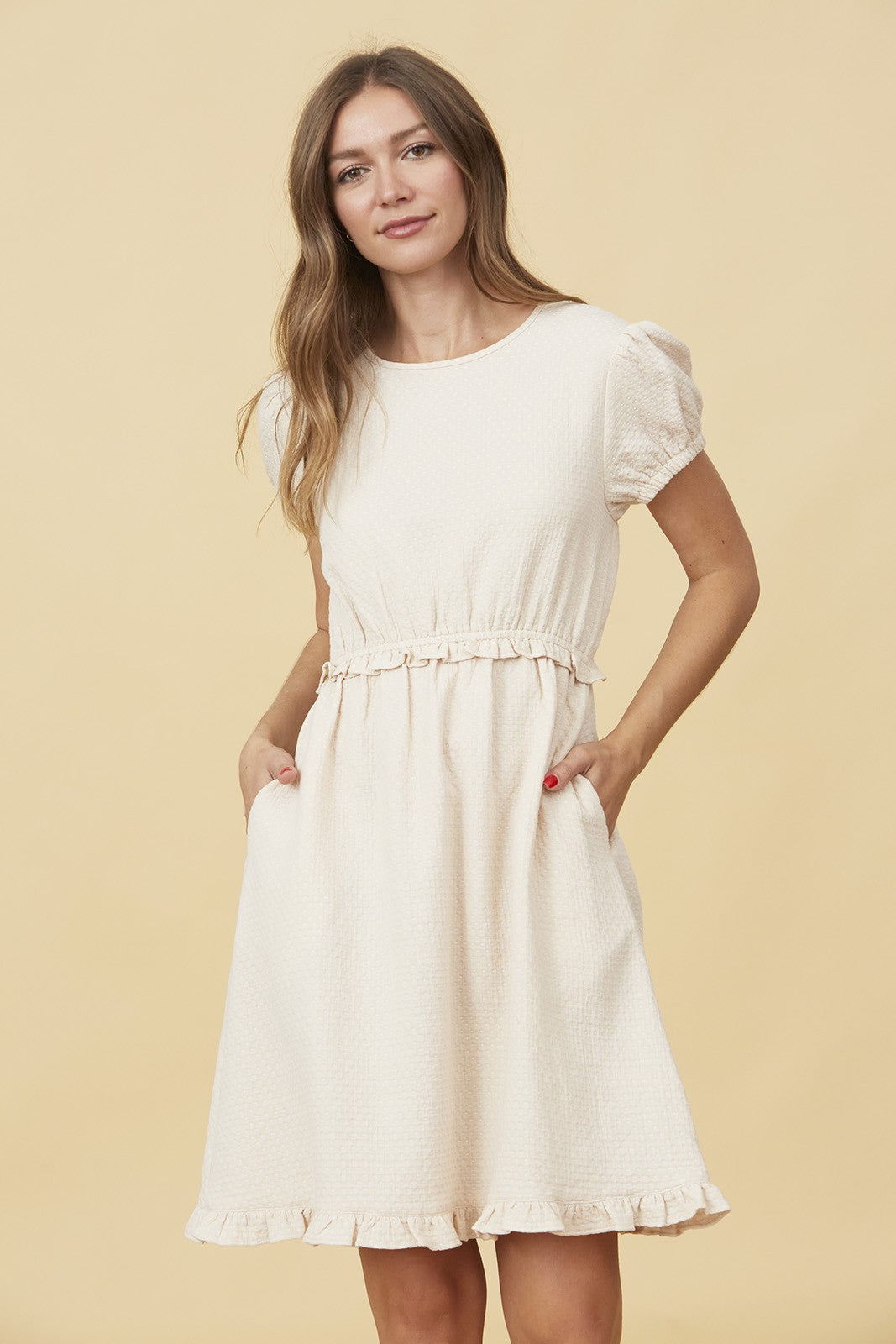 Polka Dot Textured Ruffle Mini Dress Plus