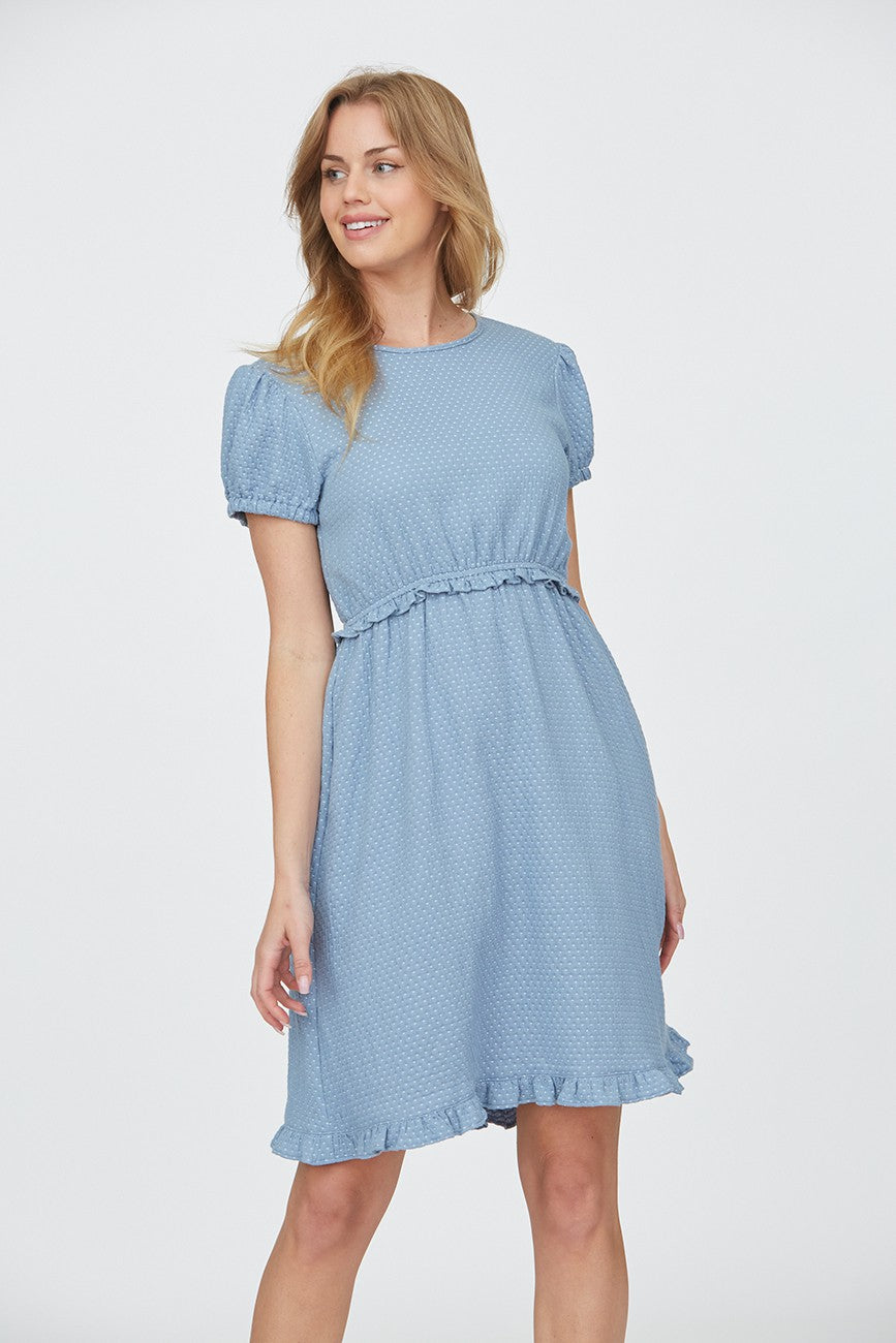 Polka Dot Textured Ruffle Mini Dress Plus