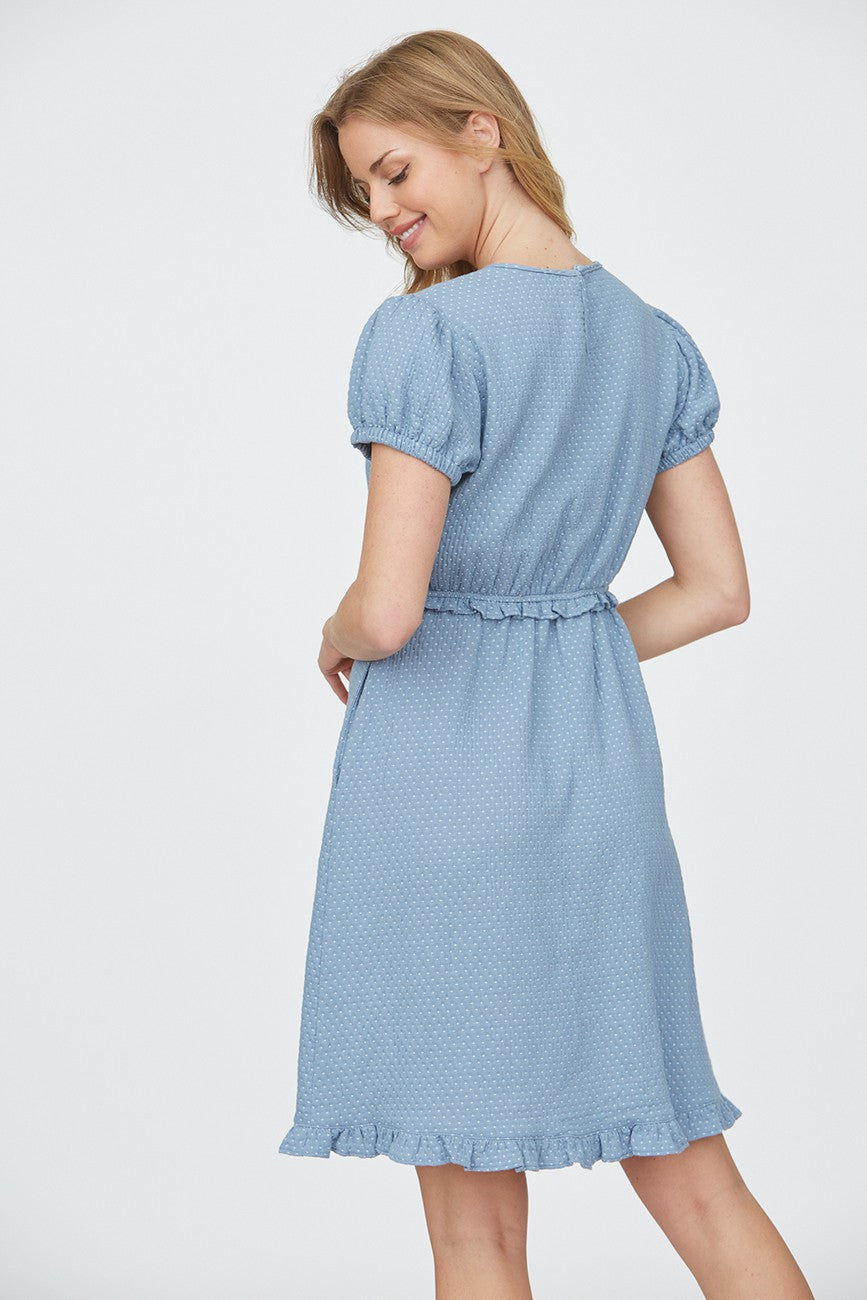 Polka Dot Textured Ruffle Mini Dress Plus