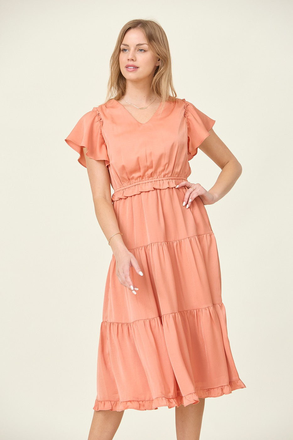 Satin Flutter Sleeve Midi Dress Plus Size